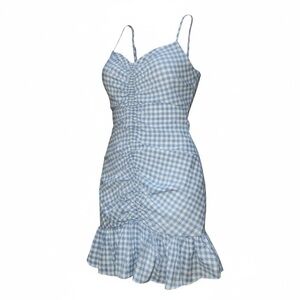 Mable Blue Gingham Ruched Ruffle Sundress L Feminine Cottagecore